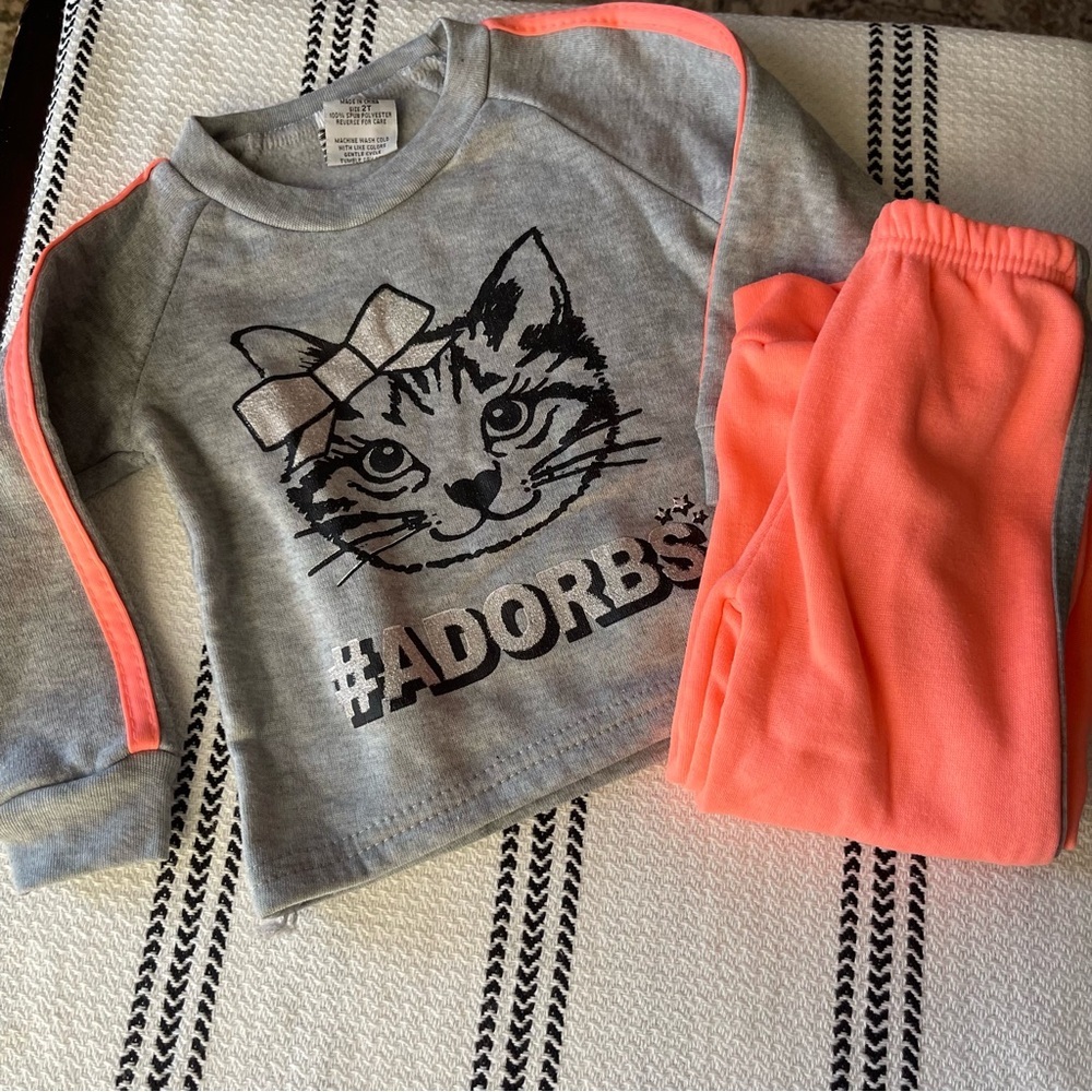 Sweatsuit outfit | cat | coral colored | diva brand | 2T matching outfit
